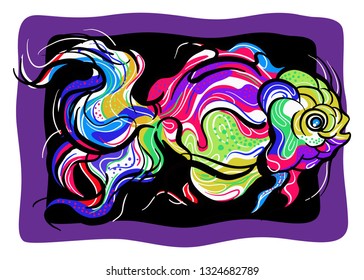 Fish koki brush drawing vector illustration