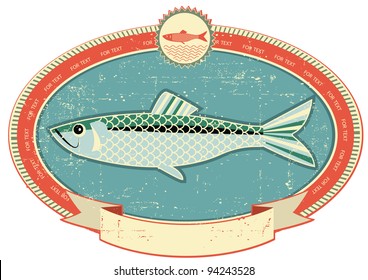 Etiqueta de pescado en la textura de papel antiguo.Estilo vintage