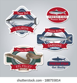Fish labels set 3. Vector illustration.