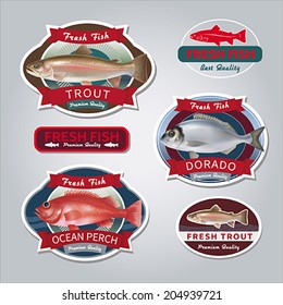 Fish labels set 4. Vector illustration.