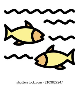Fish in lake icon. Outline fish in lake vector icon color flat isolated