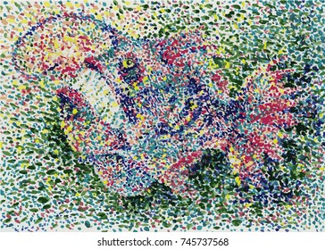 angler.  fish with a lamp on his head, pointillism, vector pattern,