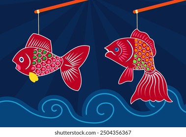 Fish lantern, Mid-Autumn Festival, traditional Vietnamese handcraft lantern, moon festival clip art. Vector illustration, 3D art. Cartoon style.