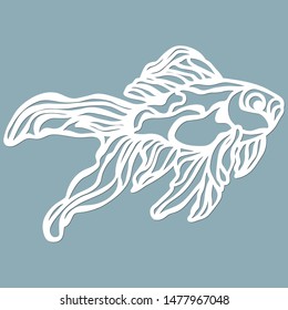 fish for laser cutting. Suitable for cutting from paper, wood metal. For the design of postcards, menus and interior details. Vector illustration. Sticker. Pattern for the laser cut, plotter and scree