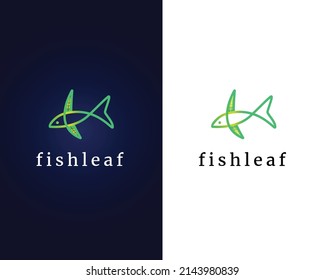 fish with leaf logo design template