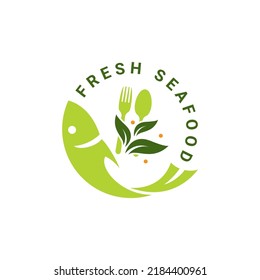 Fish leaf Logo design vector template. Seafood restaurant shop, Logotype concept icon.