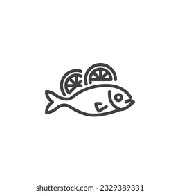 Fish and lemon line icon. linear style sign for mobile concept and web design. Fish seafood menu outline vector icon. Symbol, logo illustration. Vector graphics