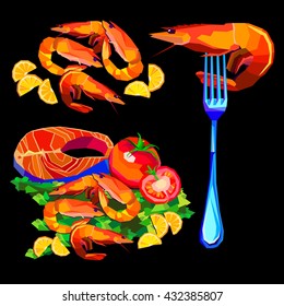 fish lemon tomato dish seafood shrimp vector salmon illustration tasty fish