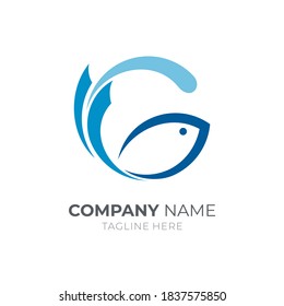 Fish letter G logo. Letter G and fish flat logo design template