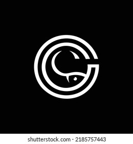 Fish letter G logo. Letter G and fish flat logo design template
