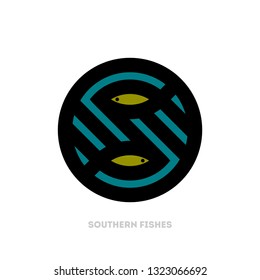 Fish and letter S logo template or emblem for fishing tackle shop or seafood restaurant
