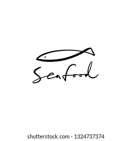 Fish lettering logo for seafood restaurant. Vector symbol, template, design element