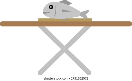 fish lies on a cutting board on a folding table an object on a white background food and cooking concept