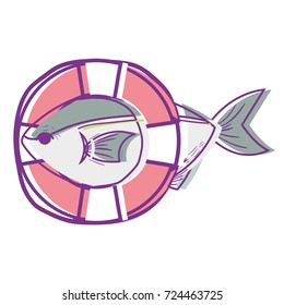 fish with life buoy object design
