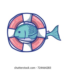 fish with life buoy object design