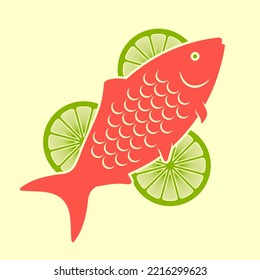 Fish and Lime slices. Flat style vector illustration