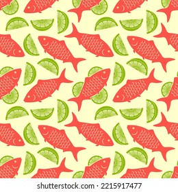 Fisch und Kalk schneiden nahtlose Muster. Vektorgrafik