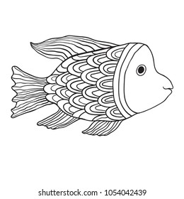 Fish line art design for coloring book for adult, tattoo, T shirt design, element for design and so on