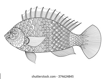 Fish line art design for coloring book for adult, tattoo, T shirt design, element for design and so on