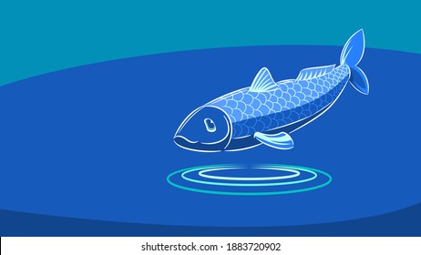 fish line art drawing style on blue background with 