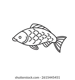 
Fish line art isolated flat vector illustration on white background.