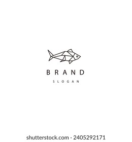 Fish line art logo design template