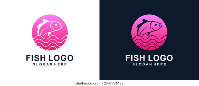 diseño vectorial de icono de logo de fish line art