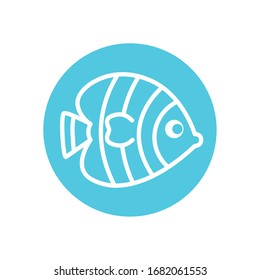 Fish line block style icon design Sea life ecosystem fauna ocean underwater water nature marine tropical theme Vector illustration