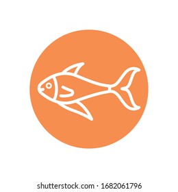 Fish line block style icon design Sea life ecosystem fauna ocean underwater water nature marine tropical theme Vector illustration