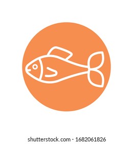 Fish line block style icon design Sea life ecosystem fauna ocean underwater water nature marine tropical theme Vector illustration