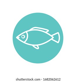 Fish line block style icon design Sea life ecosystem fauna ocean underwater water nature marine tropical theme Vector illustration