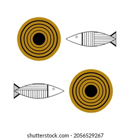 Fish line design for adults and kids coloring book, tattoo, t-shirt design, design element. Primitive drawing. Contour fish.