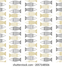 Fish line design for adults and kids coloring book, tattoo, t-shirt design, design element. Primitive drawing. Contour fish.