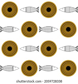 Fish line design for adults and kids coloring book, tattoo, t-shirt design, design element. Primitive drawing. Contour fish.