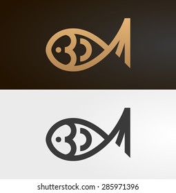 Fish line icon, logo. 