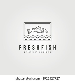 fish line icon logo vector design, fish jump and water symbol illustration design