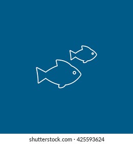 Fish Line Icon On Blue Background