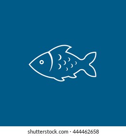 Fish Line Icon On Blue Background