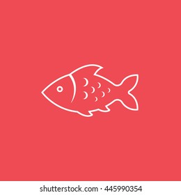 Fish Line Icon On Red Background