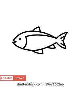Fish line icon. Simple outline style. Art, life, sea, pisces concept for template design. Vector illustration isolated on white background. Editable stroke EPS 10.