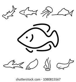 Fish line icon vector. marine animal icon set vector