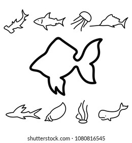 fish line icon vector. marine animals icon set