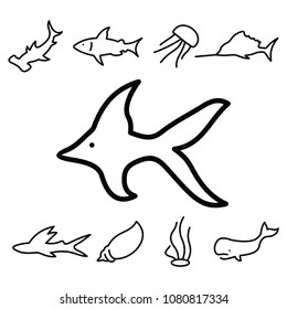 Fish line icon vector. marine animals icon set