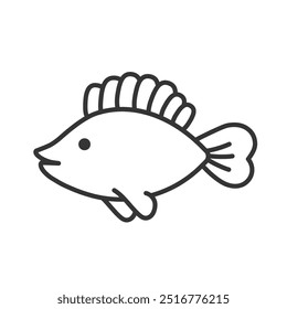 Icono de la línea de pescado para el Diseño web, logotipo, App. Signo de mariscos de esquema. Producto de compras de comestibles, decoración de peces de acuario, símbolo religioso de Cristo, elemento de diseño de negocios de restaurantes. Vector aislado