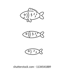 Fish line icons for web, mobile app, logo, infographics,fishing label, craft packaging and food restaurant decor elements