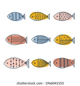 Fish. Line illustration. Cute set.