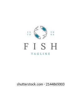 Plantilla de diseño de icono de línea de pescado vector plano