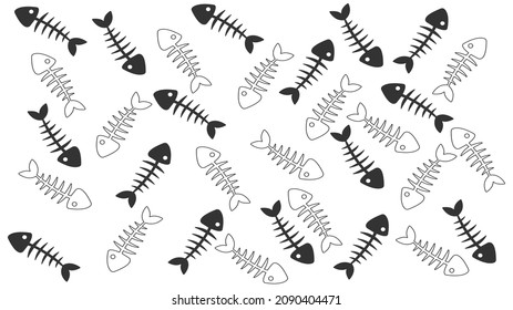 Fish line pattern. Flat vector sea, ocean or water animal sign. fishing symbol. Fishbones, fishbone print. Swims underwater. Fish skeleton bone icon.