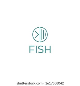 Fish line vector symbol. Abstract nautical logotype. Universal premium sea marine travel ship logo icon sign.
