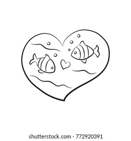 Fish, LineArt, Heart, Couple, Bubble